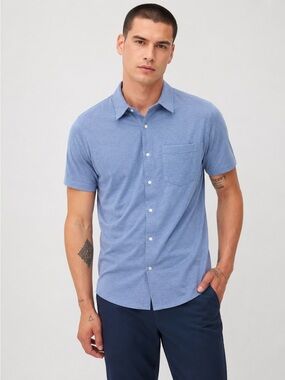 Kit + Ace City Tech Short Sleeve Shirt Chambray Blue Size Medium